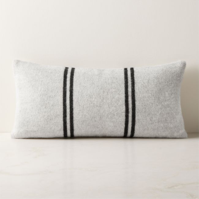 Stripes Ivory and Black Alpaca Lumbar Pillow with Down-Alternative Insert 23"x11" - Image 0