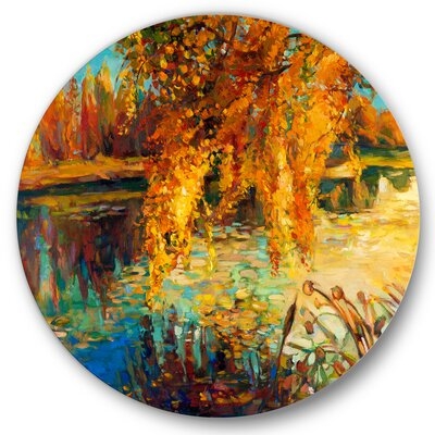 Orange Autumn Forest - Lake House Metal Circle Wall Art - Image 0