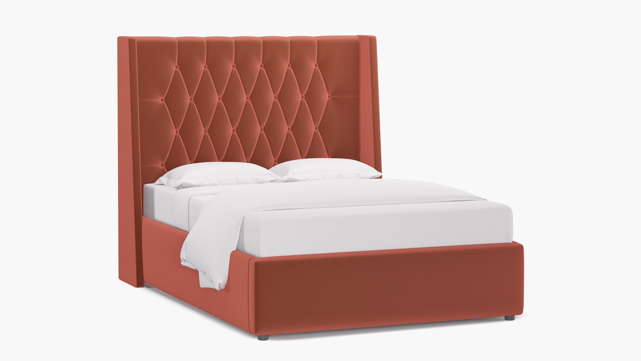Tufted Wingback Bed, Terracotta Performance Velvet, Full - Image 1