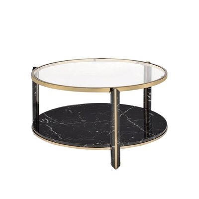 Thistle Coffee Table, Clear Glass, Faux Black Marble & Champagne Finish - Image 0