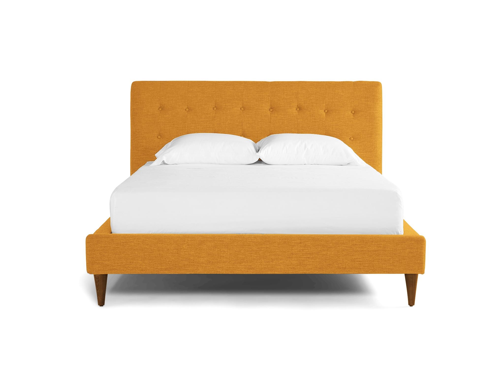 Yellow Eliot Mid Century Modern Bed - Cordova Amber - Mocha - Queen - Image 0