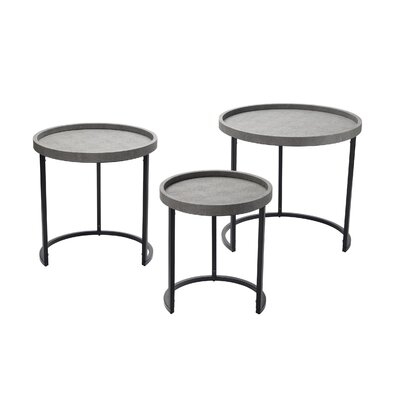 Side Table With Faux Shagreen Accent, Set Of 3, Beige - Image 0