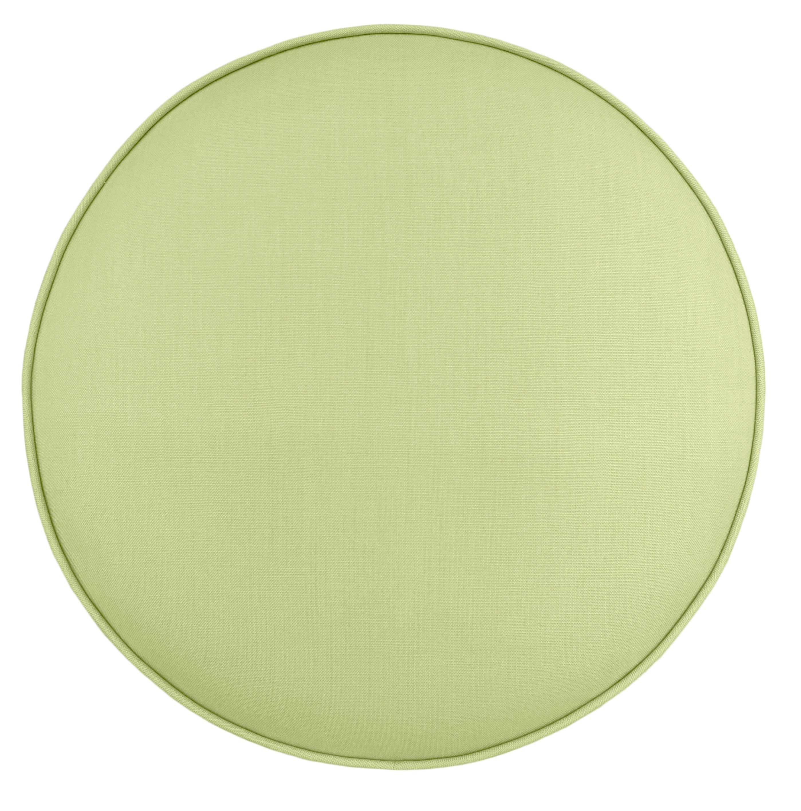 THE TIGHT ROUND OTTOMAN :: CLASSIC LINEN // CELADON + BULLION FRINGE - 17" Diameter X 19" Height / Celadon - Image 3