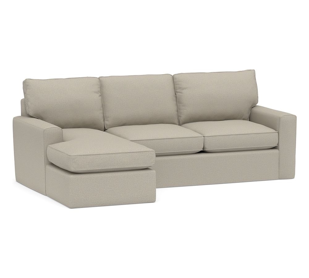 Pearce Square Arm Slipcovered Right Arm Loveseat with Chaise Sectional, Down Blend Wrapped Cushions, Performance Boucle Fog - Image 0