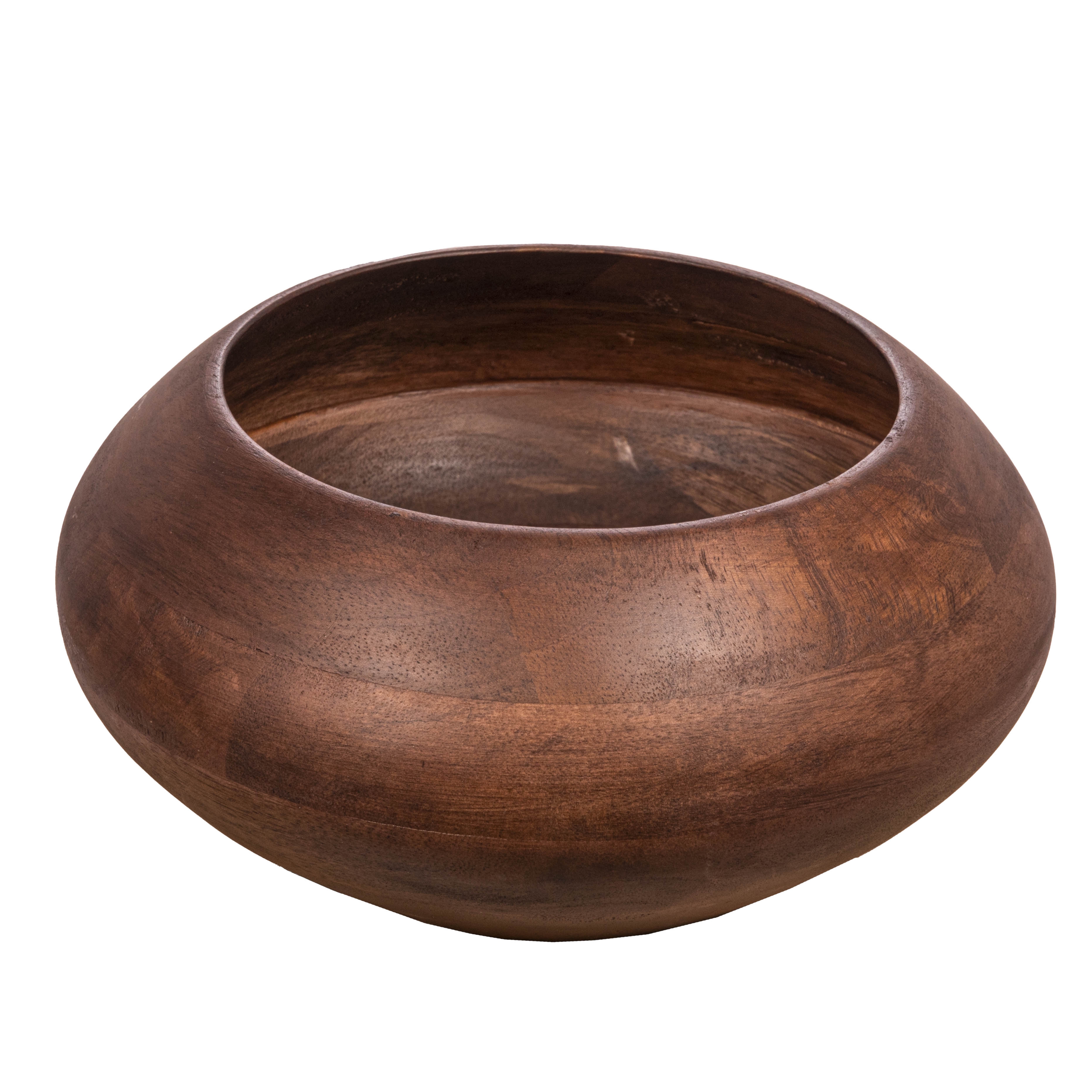 Modern Round Wood Bowl, Walnut Finish - Image 0