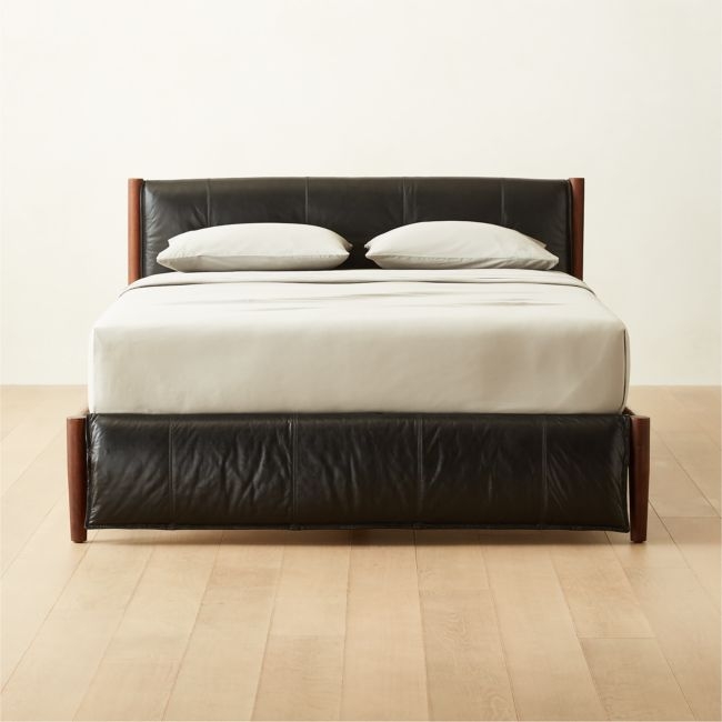 Maraba Black Leather Queen Bed - Image 0