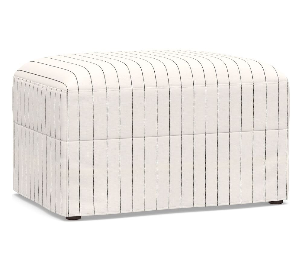 Canyon Roll Arm Slipcovered Ottoman, Polyester Wrapped Cushions, Sunbrella(R) Performance Harbor Stripe Classic - Image 0