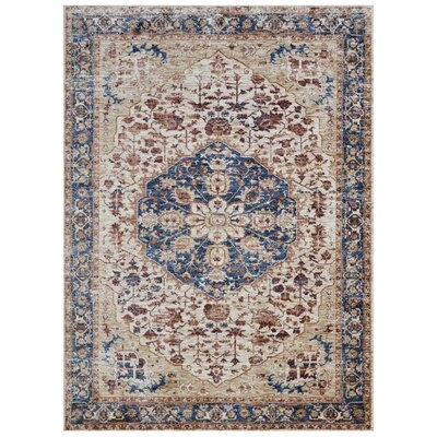 Allstar 5X7 Traditional Accent Rug In Ivory With Navy Blue Persian  Isfahan Design (4' 11" X 7' 0") - Image 0