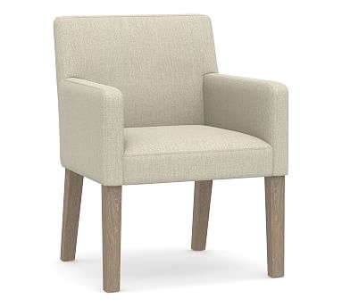 Classic Upholstered Dining Armchair, Seadrift Legs, Chenille Basketweave Oatmeal - Image 0