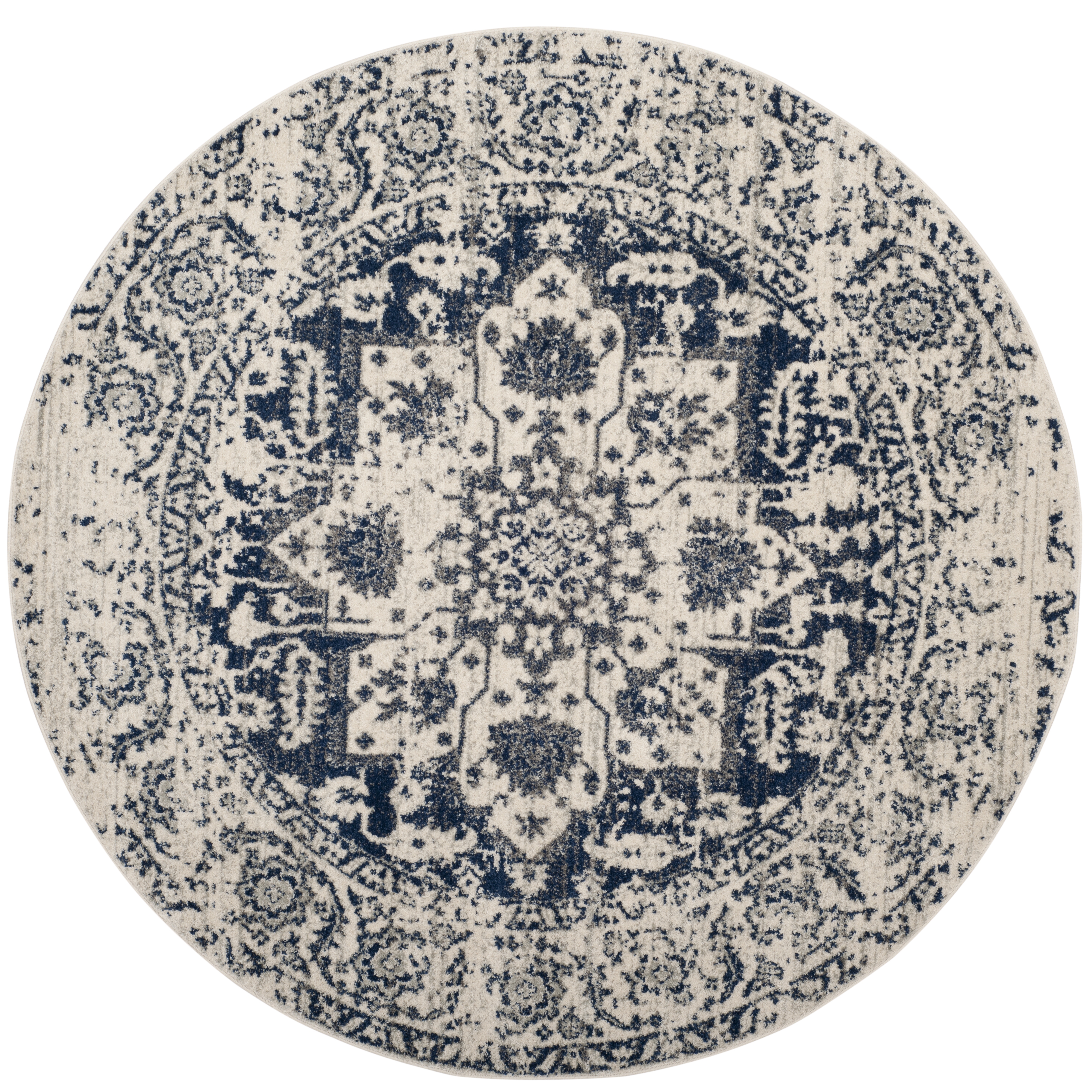 Arlo Home Woven Area Rug, MAD603D, Cream/Navy,  5' X 5' Round - Image 0