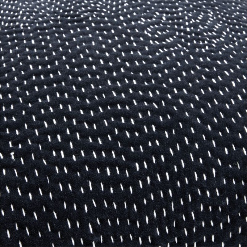 Sashiko Organic Cotton Velvet 20x20 Deep Indigo Throw Pillow Cover - Image 1