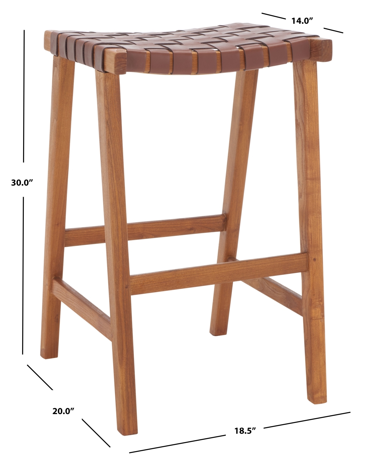 Abreu Rectangle Barstool - Cognac / Natural - Safavieh - Image 7