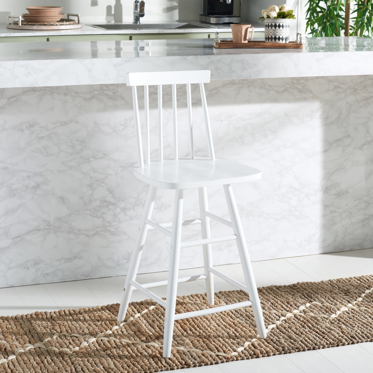 May Wood Counter Stool - White - Safavieh - Image 1