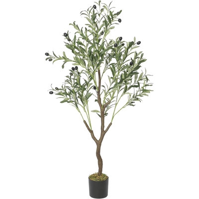 Artificial Olive Tree 4ft Tall Fake Potted Olive Silk Tree With Planter Large Faux Olive Branches And Fruits Artificial Tree For Modern Home Office Living Room Floor Decor Indoor, 504 Leaves - Image 0