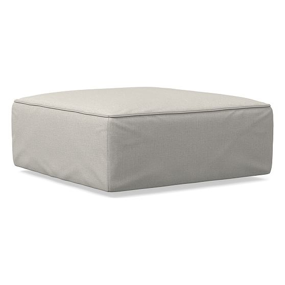 OPEN BOX: Remi Slip Cover Ottoman, Memory Foam, Yarn Dyed Linen Weave, Frost Gray, Concealed Support - Image 0