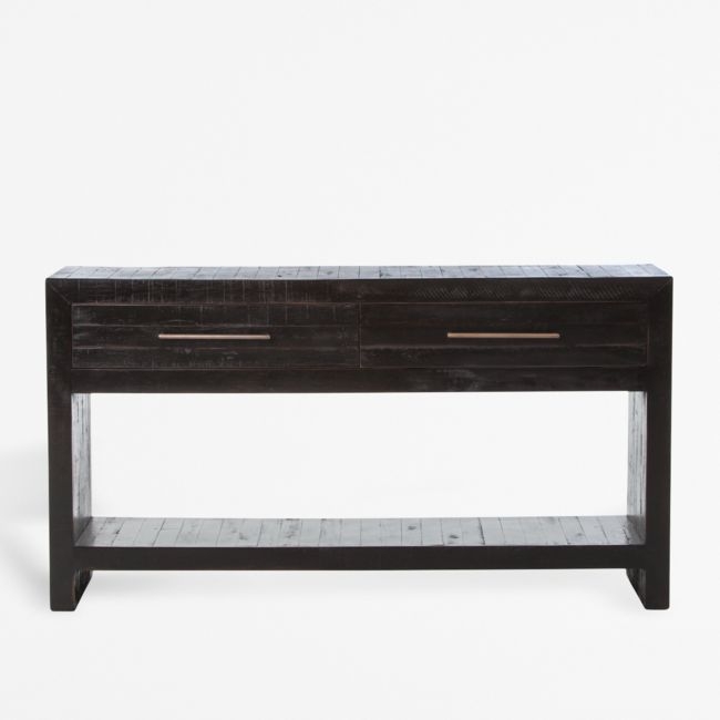 Theo 60" Rectangular Black Acacia Wood Storage Console Table with Shelf - Image 0