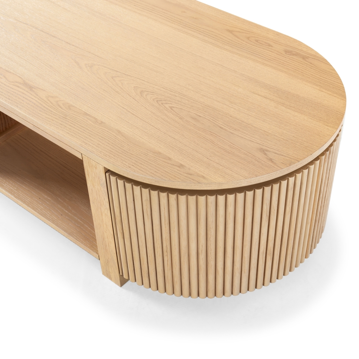 Shelbie Reeded Oval Coffee Table - Oak - Image 3