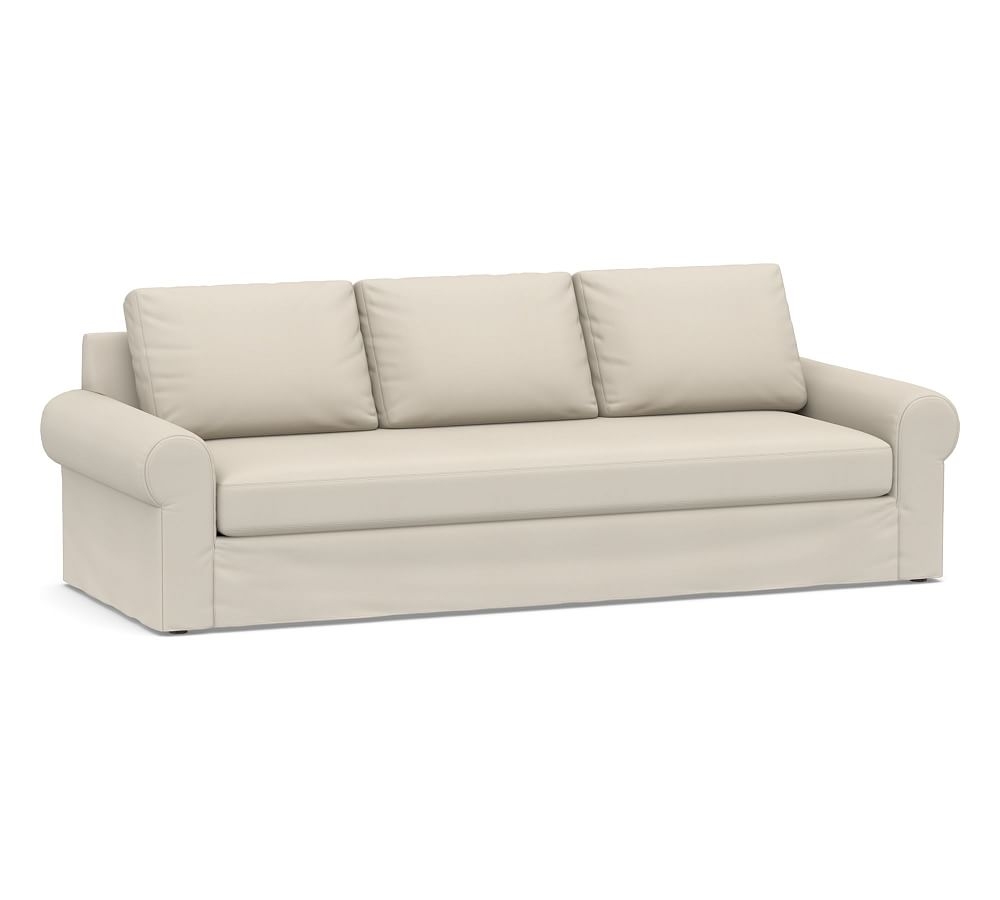 Big Sur Roll Arm Slipcovered Grand Sofa with Bench Cushion, Down Blend Wrapped Cushions, Twill Cream - Image 0