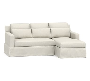 York Square Arm Slipcovered Deep Seat Left Arm Loveseat with Chaise Sectional, Bench Cushion, Down Blend Wrapped Cushions, Performance Boucle Oatmeal - Image 0