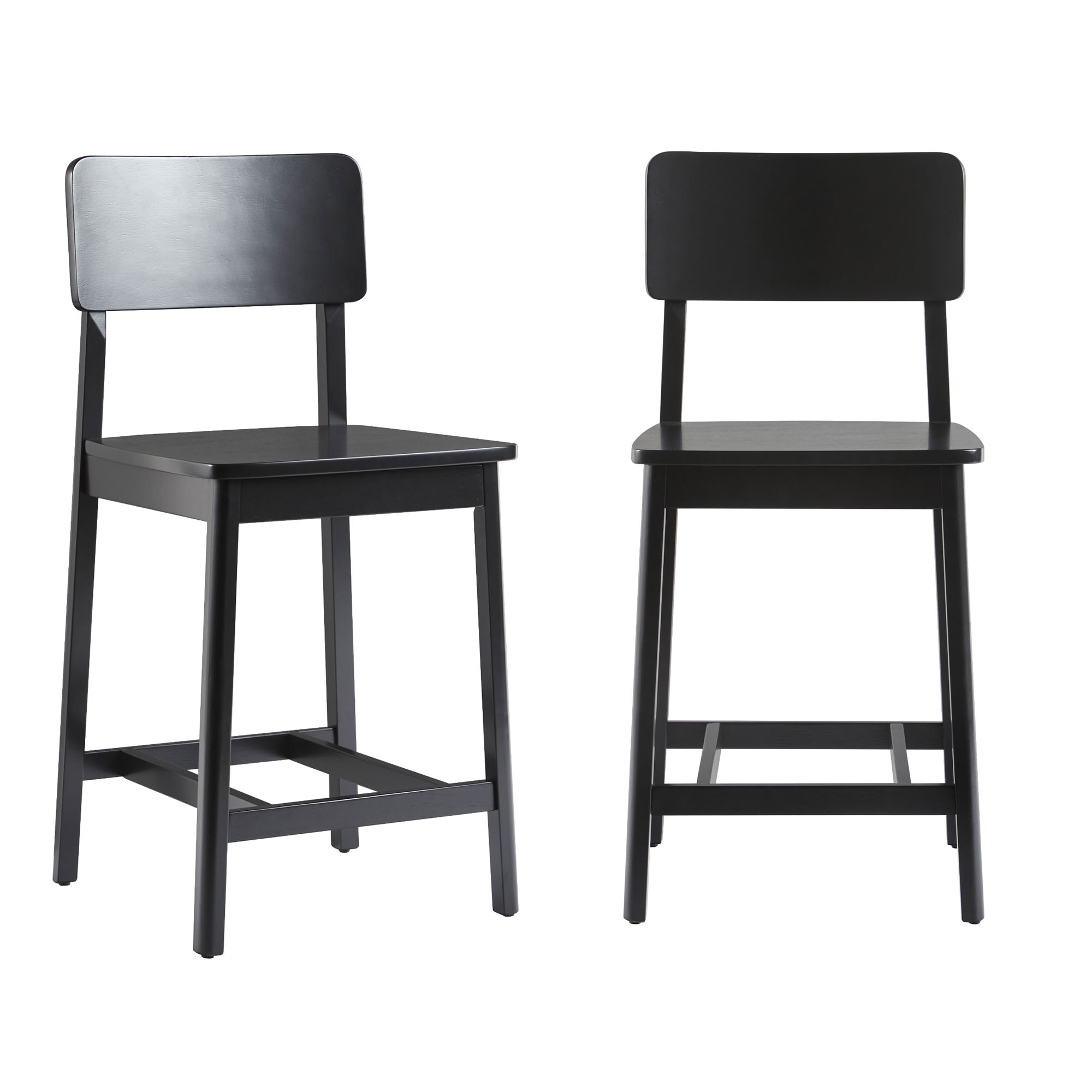 Minimalist Solid Wood Counter Stool, Set of 2, Black - Image 1
