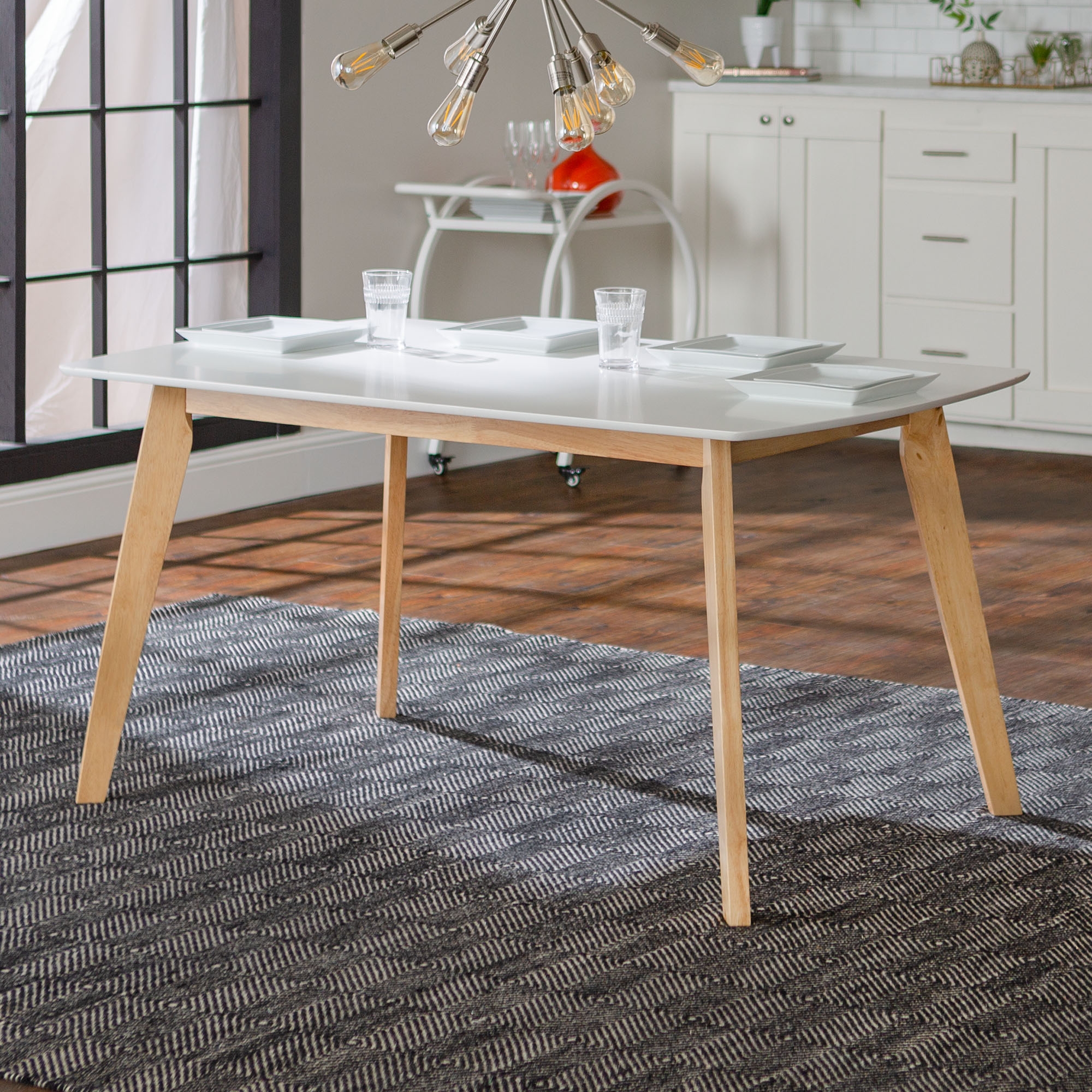 60" Mid Century Modern Wood Dining Table - White/Natural - Image 4
