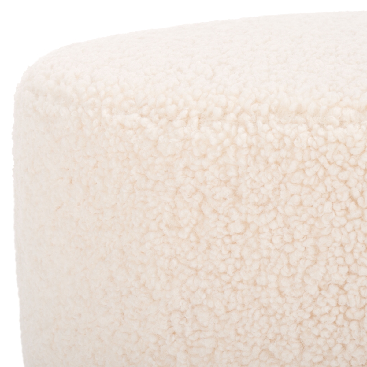 Riah Faux Shearling Round Ottoman - Off White / Natural - Safavieh - Image 2