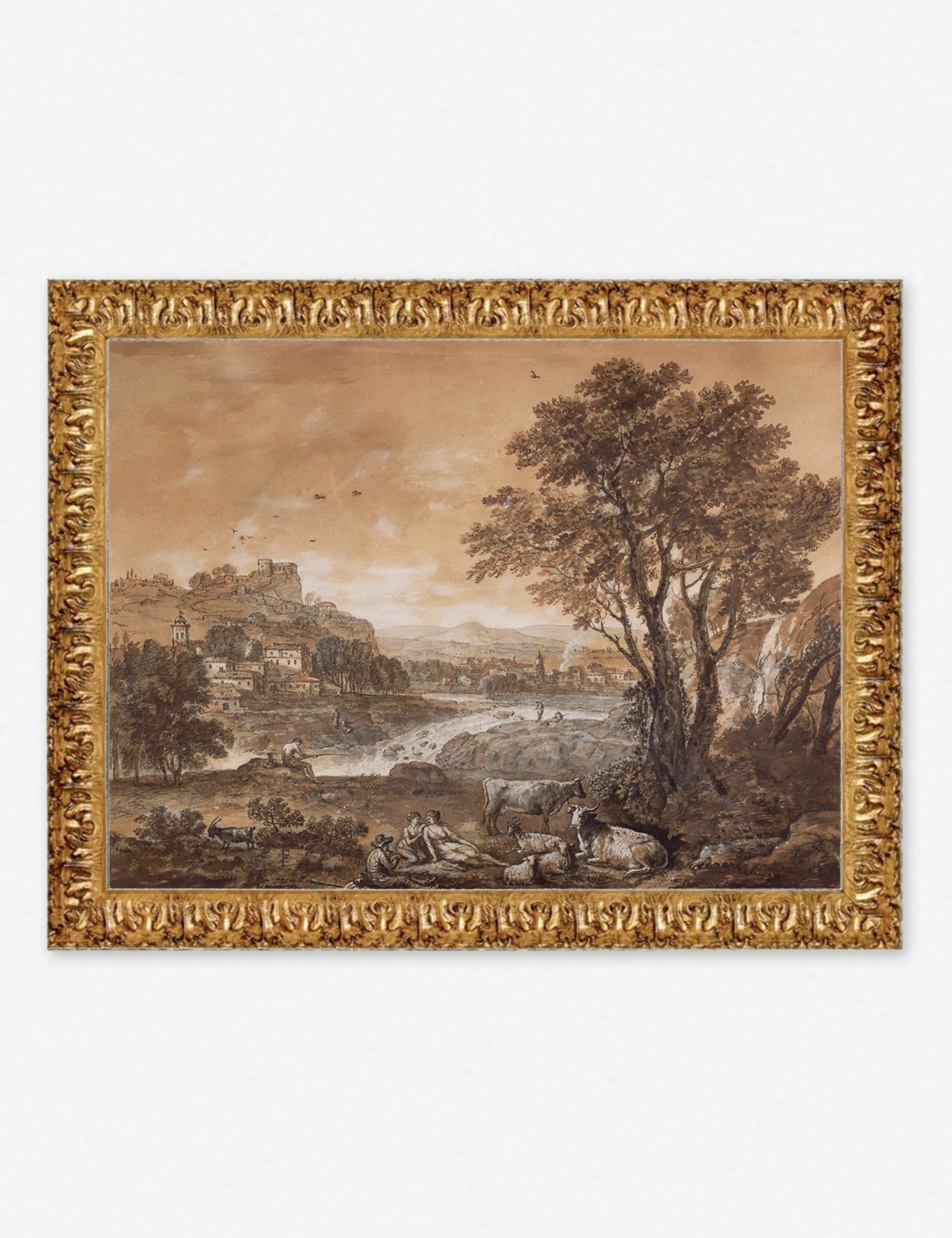 Landscape with Shepherds Resting Under a Tree by a Cascade Wall Art by Francesco Zuccarelli - Image 0