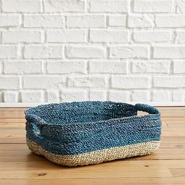Two Tone Woven Basket, Underbed, Natural + Washed Lagoon - Image 3