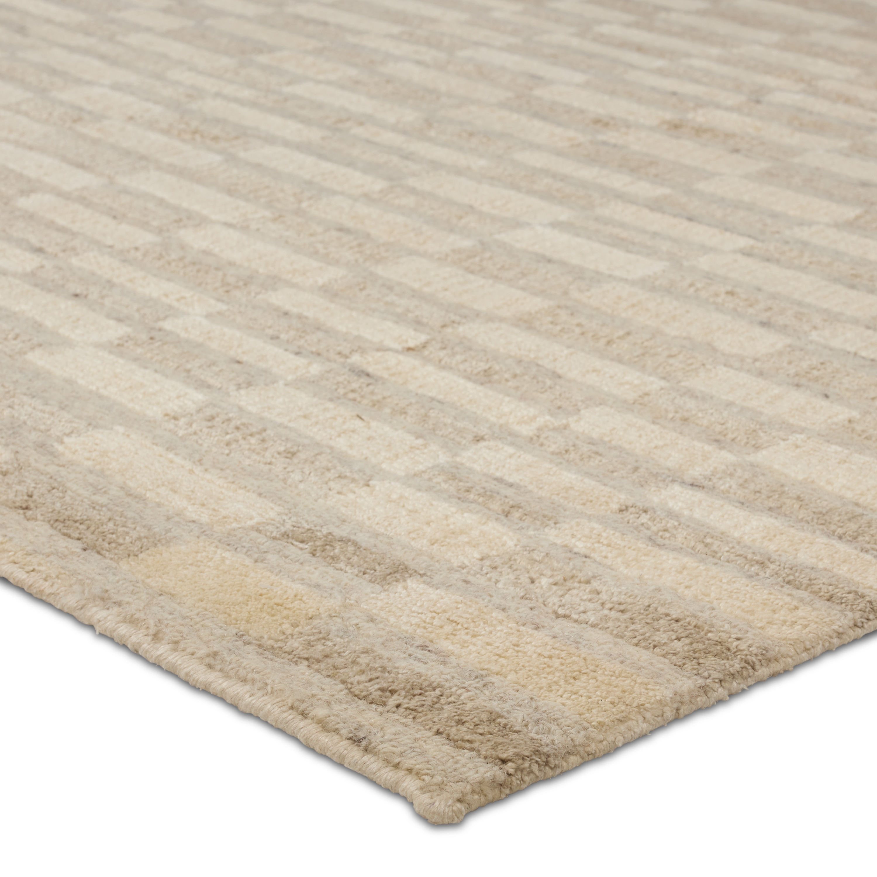 Entrada MTL01 Handknotted Stripes Tan and Cream Area Rug (6'x9') - Image 1