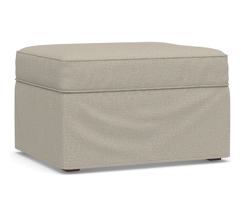 Cameron Slipcovered Ottoman, Polyester Wrapped Cushions, Performance Boucle Fog - Image 0