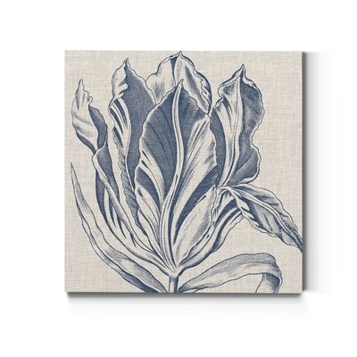 'Indigo Floral on Linen I' - Wrapped Canvas Painting Print - Image 0