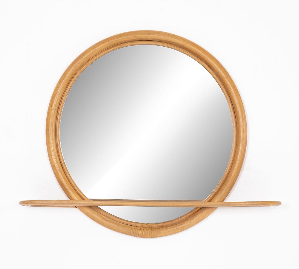 Ade Rattan Round Wall Mirror with Shelf, 25"W - Image 0