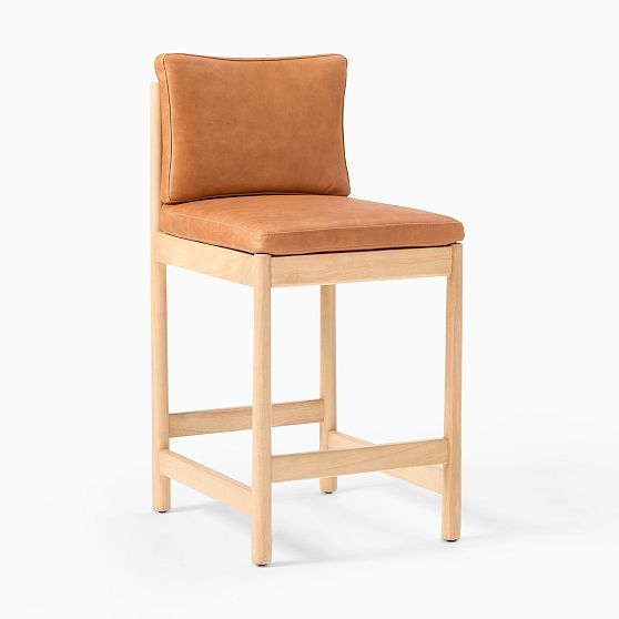Halsey Armless Counter Stool, Ludlow Leather, Sesame, Blonde - Image 0