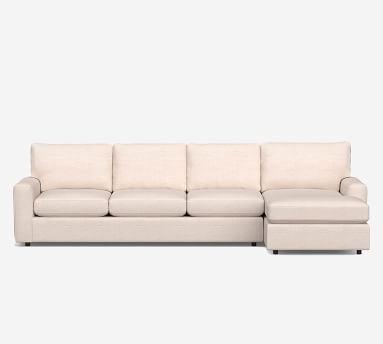 Pearce Modern Square Arm Upholstered Left Arm Loveseat with Chaise Sectional, Down Blend Wrapped Cushions, Performance Heathered Basketweave Navy - Image 1
