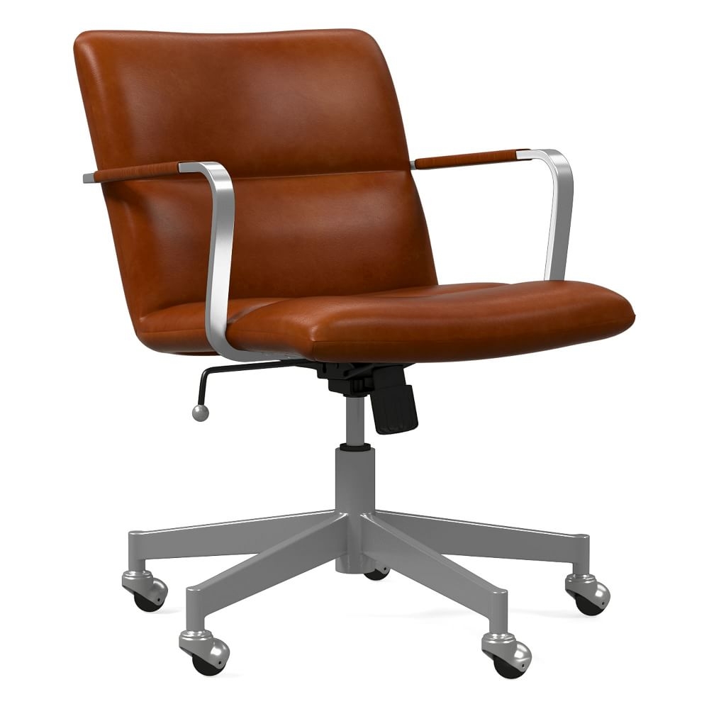 Cooper Mid-Century Brushed Stainless Steel Old Saddle Leather Nut Office Chair - Image 0