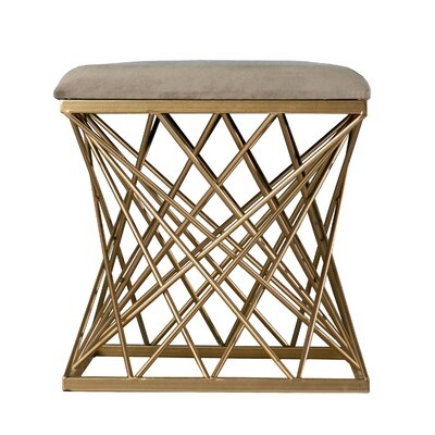 Square Upholstered Stool, Gray And Gold - Image 0