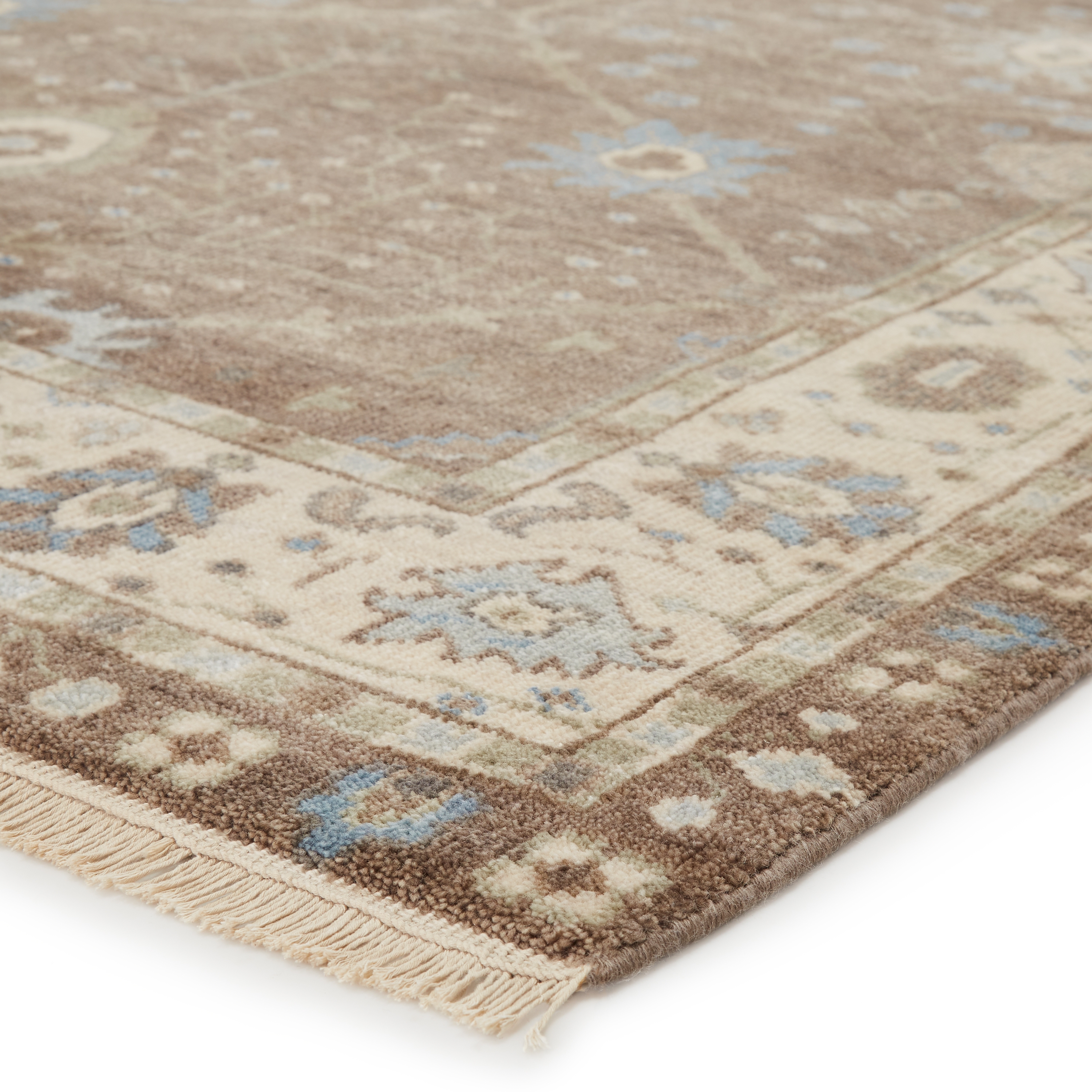 Princeton Hand-Knotted Floral Tan/ Light Blue Area Rug (2'X3') - Image 1