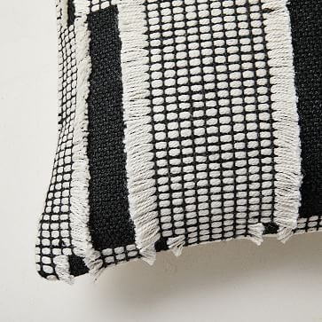 Outdoor Fringe Stripe Pillow, 20"x20", Black - Image 1
