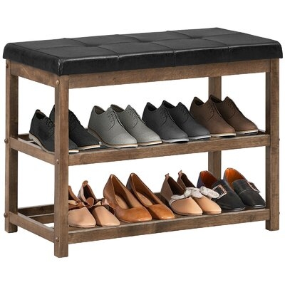 2-Tier Wooden Shoe Rack Bench With Padded Seat - Image 0