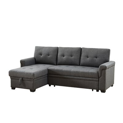 Sierra Dark Gray Linen Reversible Sleeper Sectional Sofa With Storage Chaise - Image 0