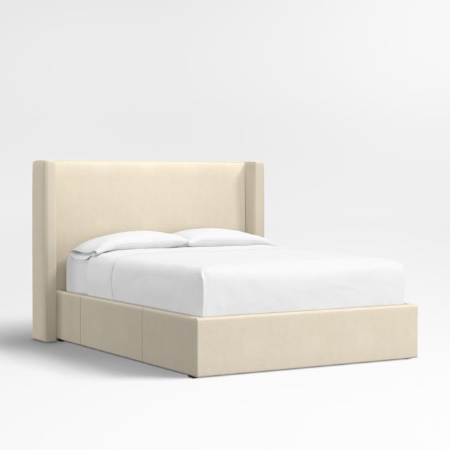 Arden 52" Ivory Upholstered Queen Headboard with Storage Bed Base - Image 0