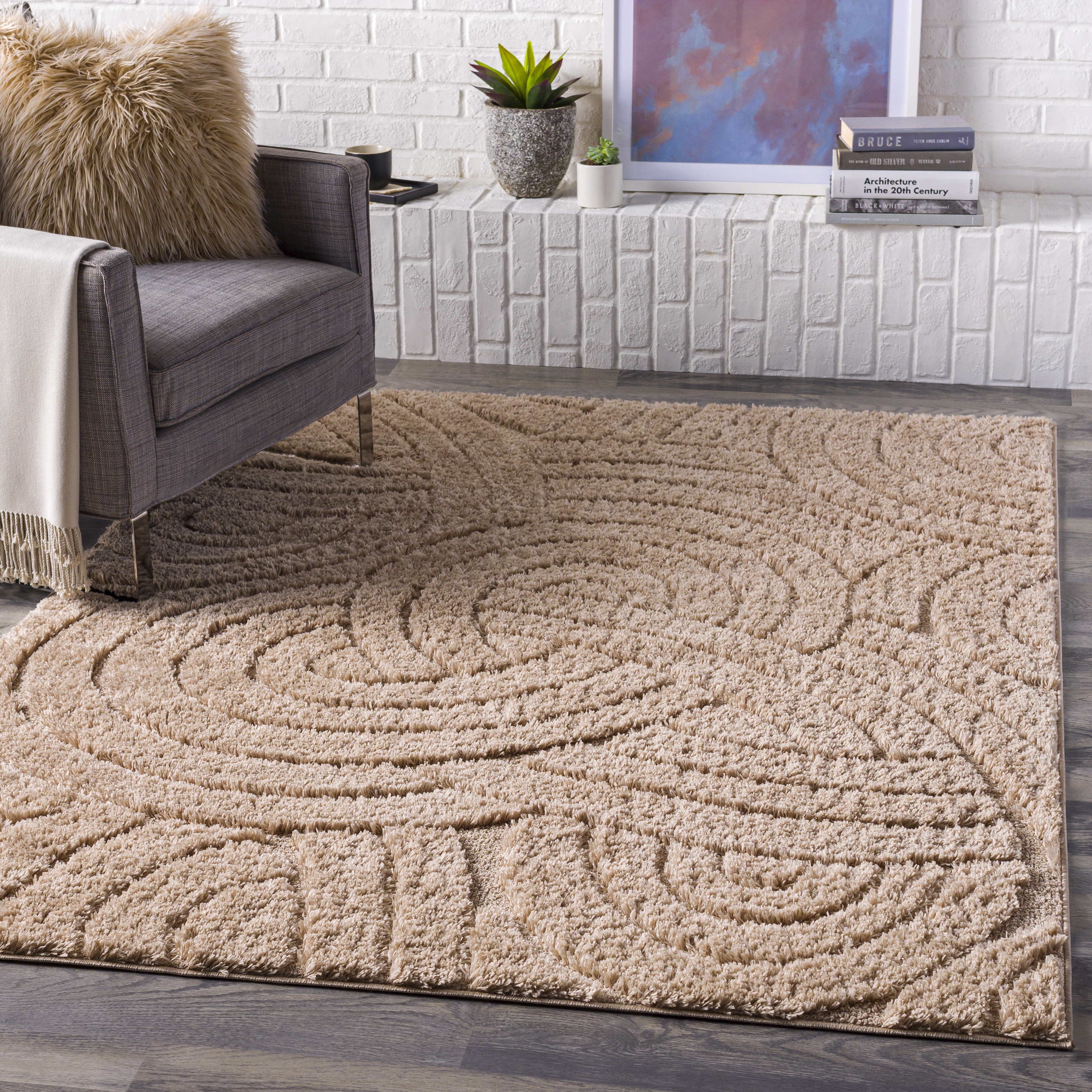Elenor Brown Indoor 6'7" x 9' Machine Woven Rug - Image 1