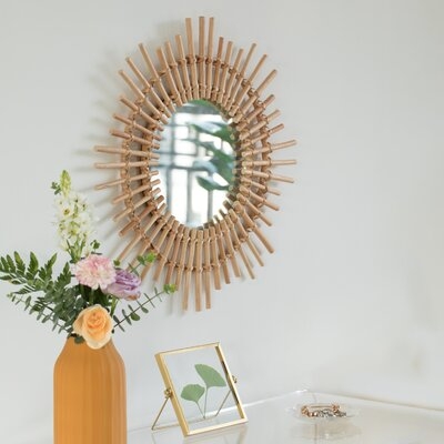 Sunburst Decorative Natural Rattan Wood Round Modern Boho Hanging Wall Mirror - Image 0