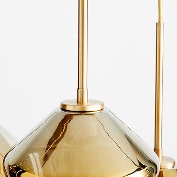 Sculptural 7 Light Chandelier Antique Brass Milk Glass Geo (42") - Image 1
