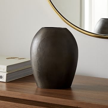 Metal Pebble Vase, Blackened, Tall Round - Image 0