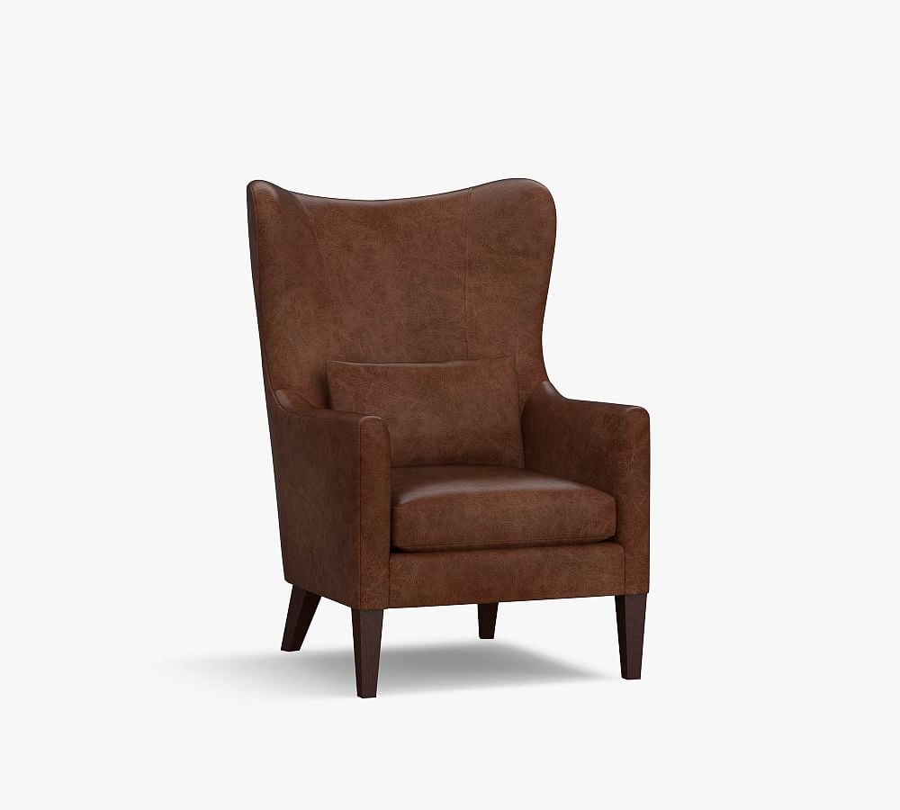 Champlain Square Arm Leather Wingback Armchair, Polyester Wrapped Cushions, Burnished Walnut - Image 0