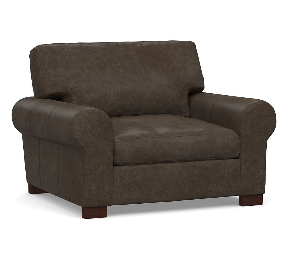 Turner Roll Arm Leather Grand Armchair 48", Down Blend Wrapped Cushions, Statesville Wolf Gray - Image 0