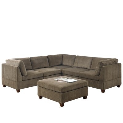 Gautham 74" Wide Chenille Symmetrical Modular Corner Sectional with Ottoman - Image 0