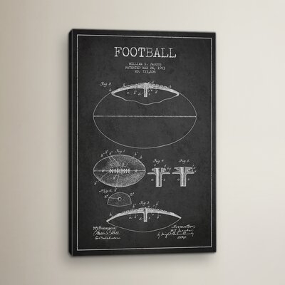 Football Charcoal Patent Blueprint Graphic Art on Wrapped Canvas - Image 0