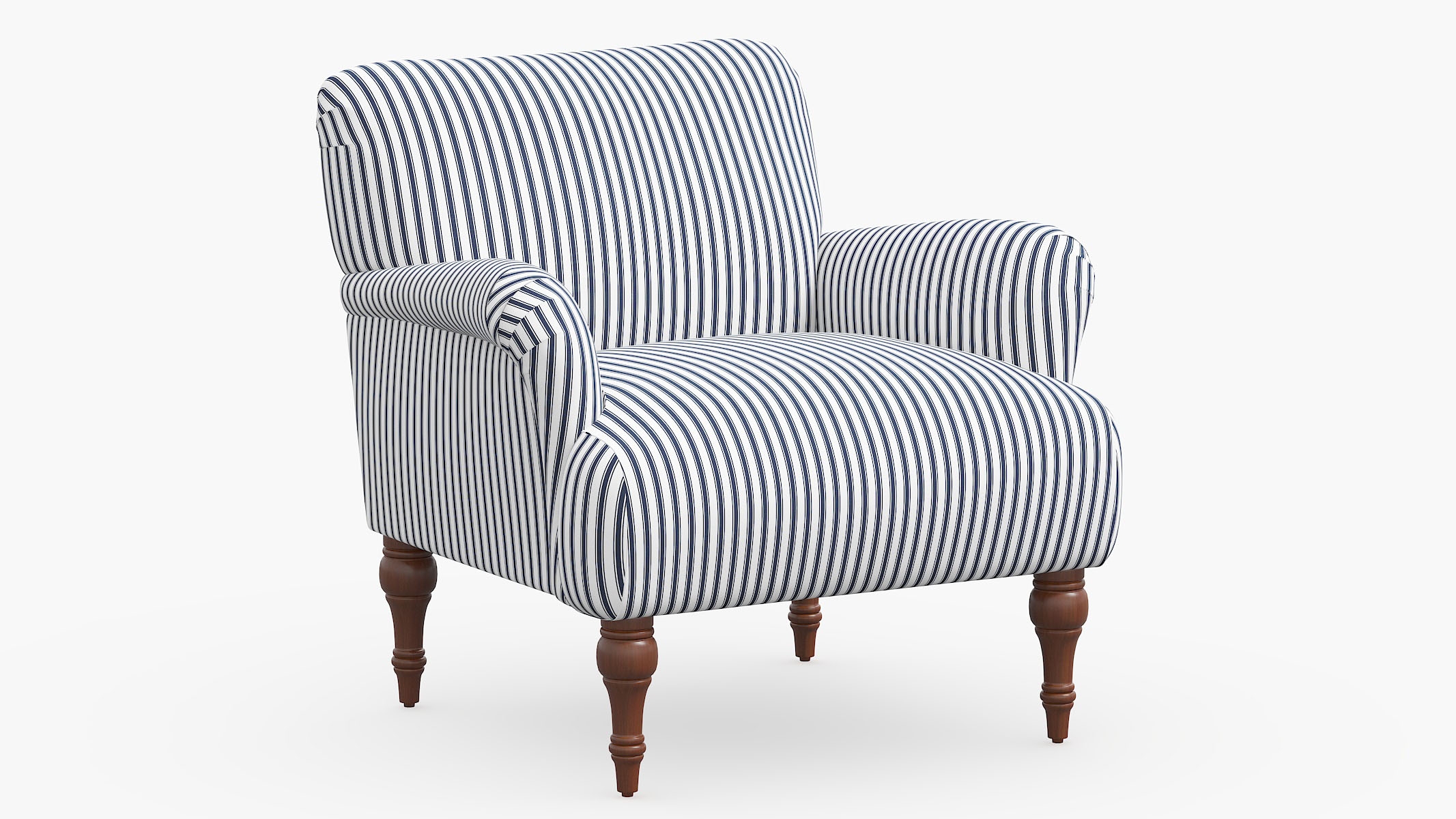 Traditional Accent Chair, Navy Classic Ticking Stripe, Espresso - Image 0